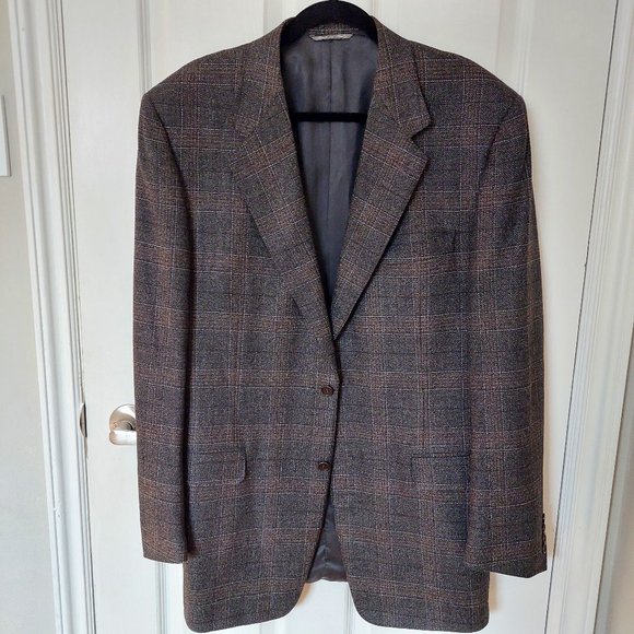 Canali Made in Italy Harry Rosen Plaid Wool Cashmere Brown Blazer EU 52L/US 42L - Picture 1 of 11